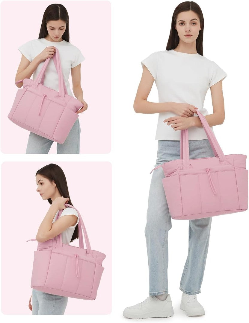 Quilted puffer tote with a tumbler pocket and laptop sleeve - product photo 13