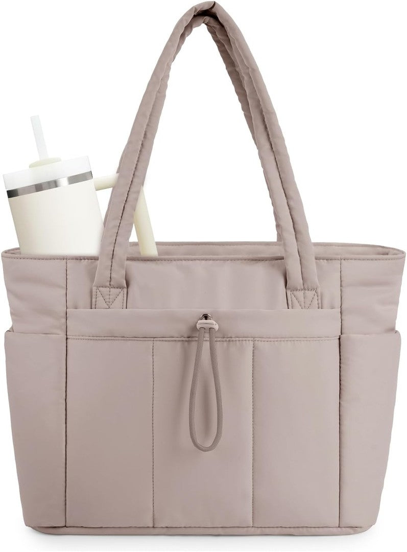 Quilted puffer tote with a tumbler pocket and laptop sleeve - product photo 17