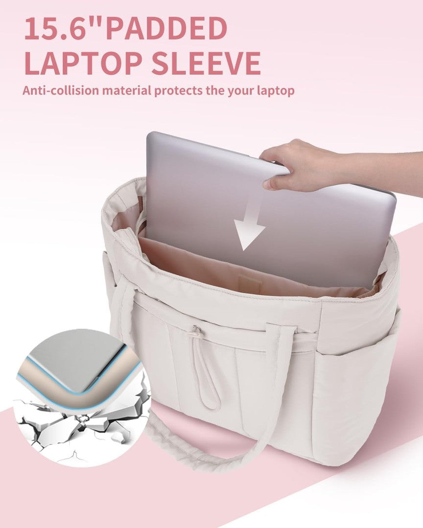 Quilted puffer tote with a tumbler pocket and laptop sleeve - product photo 3