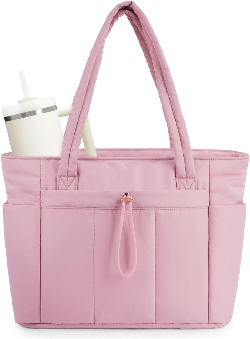 Quilted puffer tote with a tumbler pocket and laptop sleeve - product photo 9