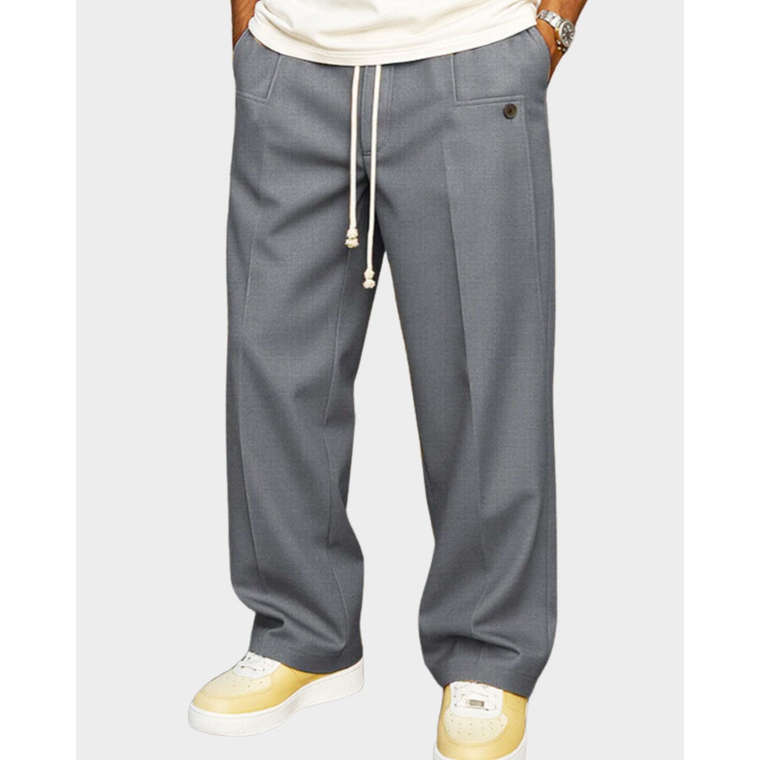 Man wearing the Mason men's elegant pants, flatlay view