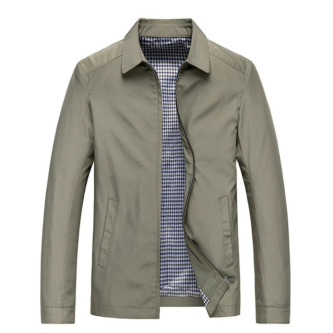 Man wearing the Maverick men's mini minimalist jacket, side view