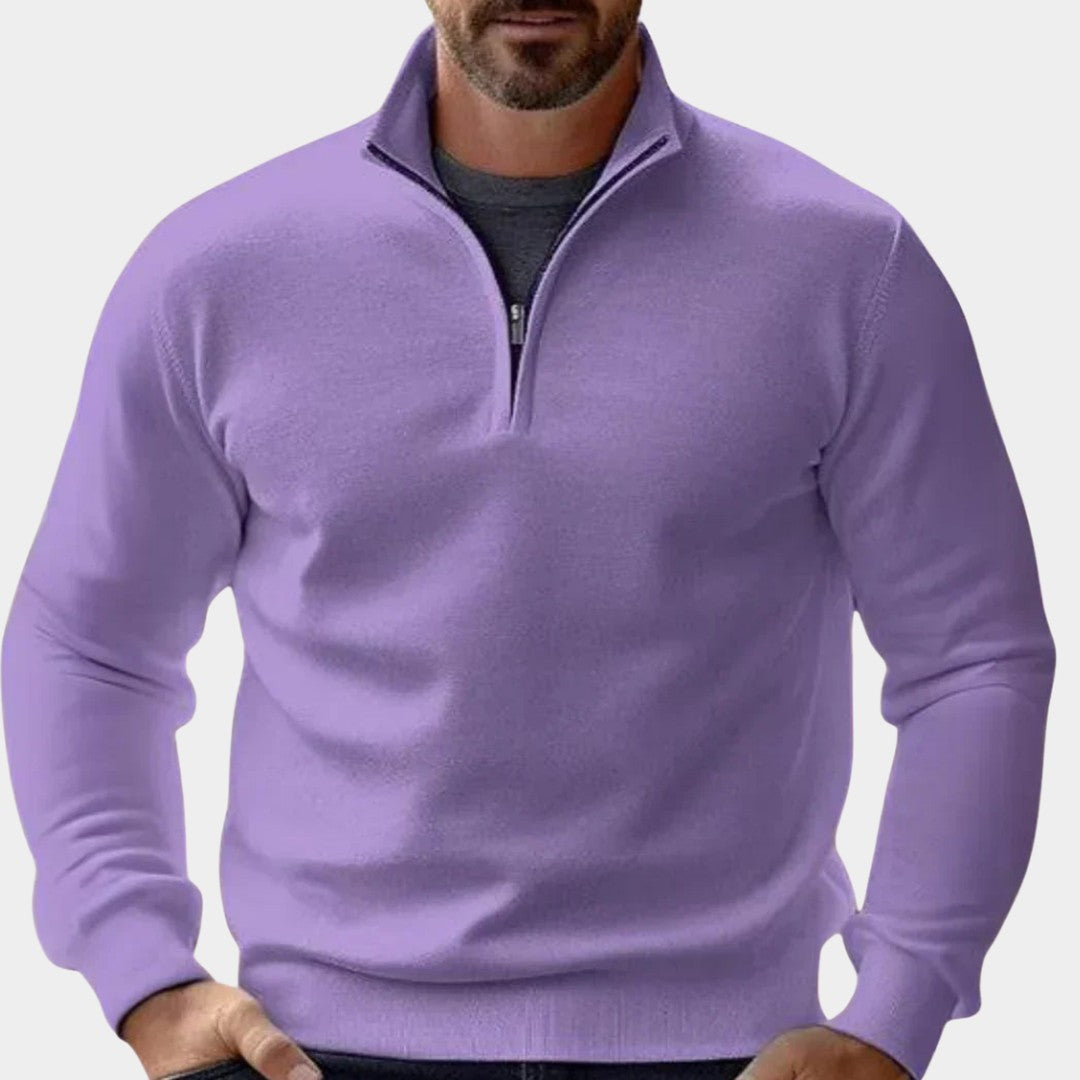 Man wearing the Maxim men's zip-up sweater, 7 view