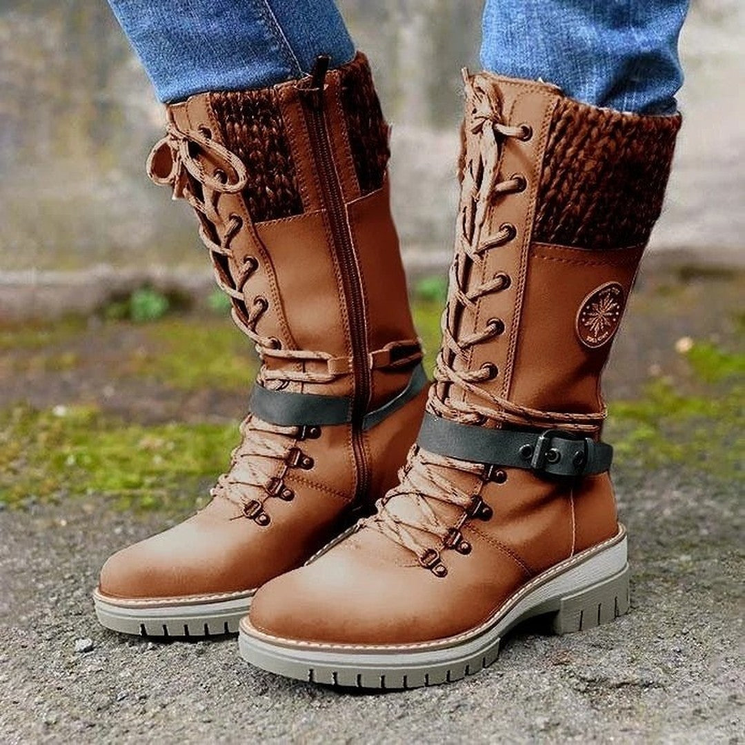 Woman wearing the Maya women's boots, side view