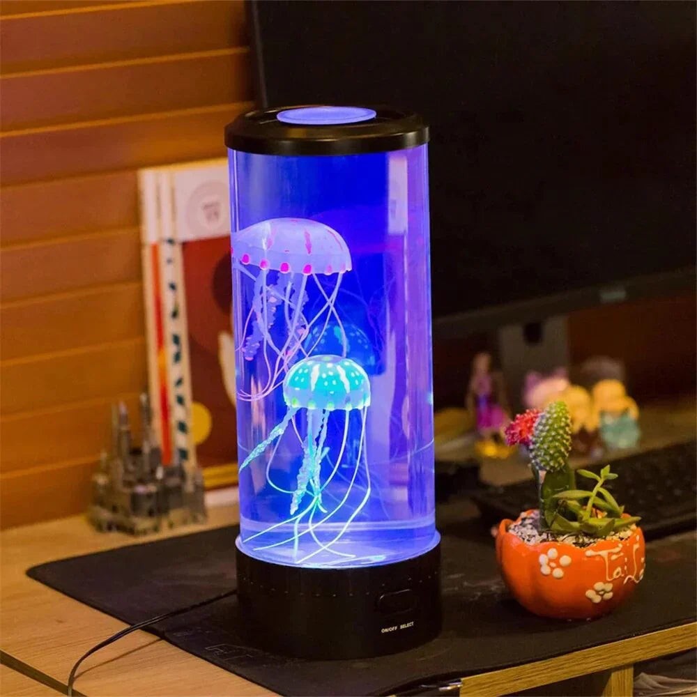 LED jellyfish mood lamp with floating silicone jellyfish - product photo 3