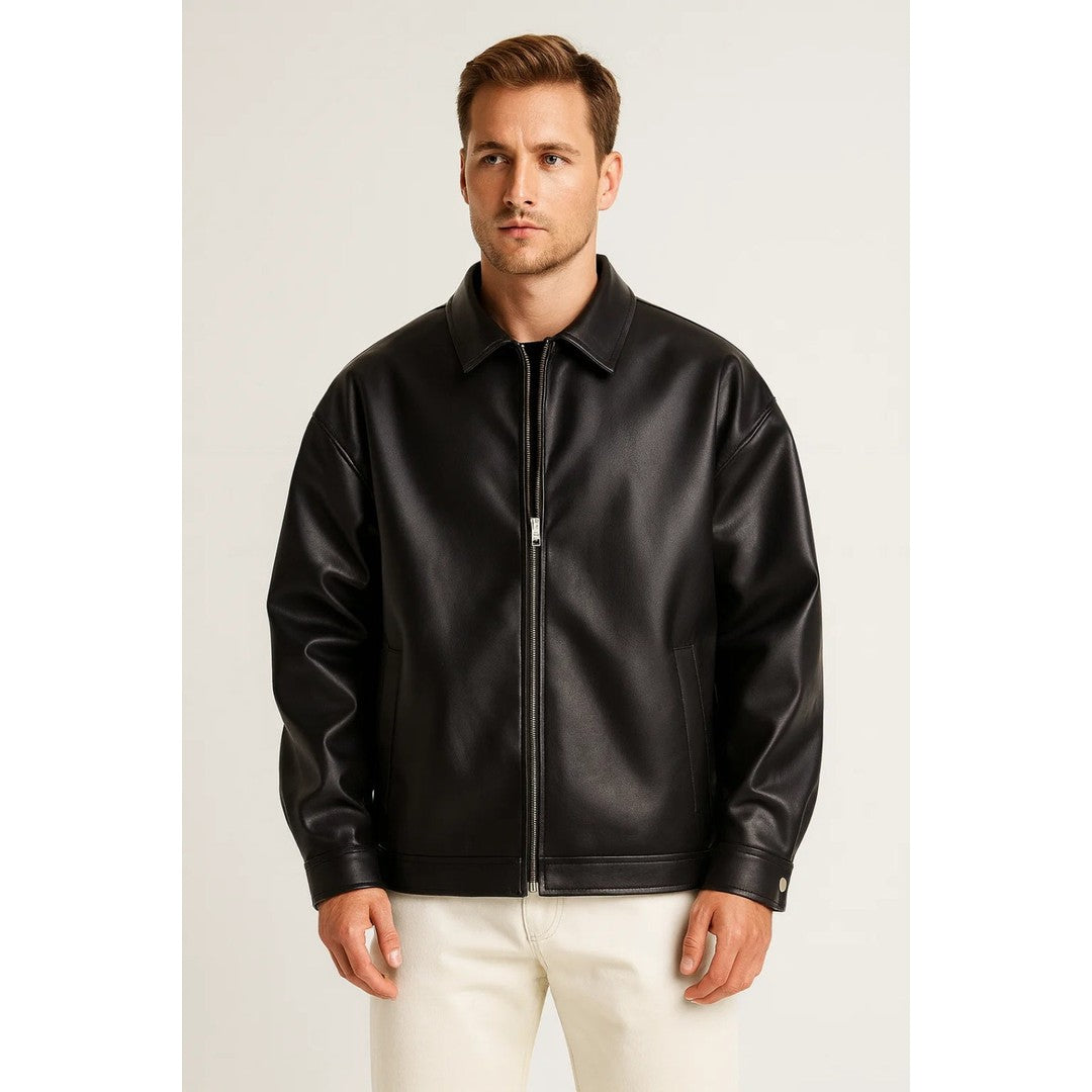 Man wearing the Merrick men's oversized classic jacket, front view