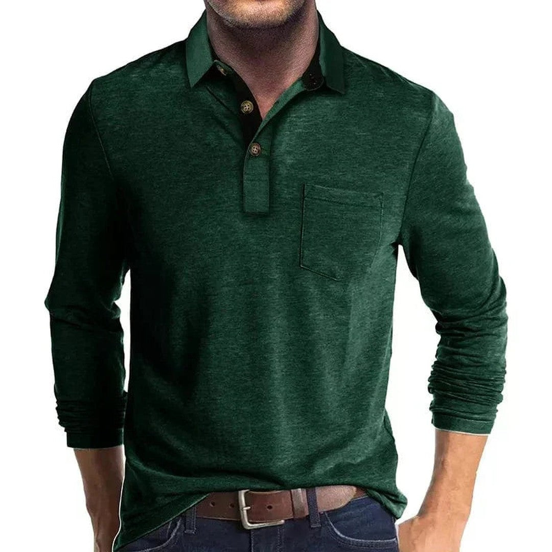 Man wearing the Micah men's long-sleeve polo shirt, 10 view