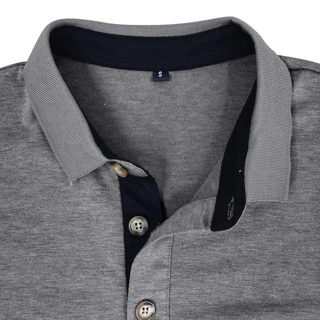 Man wearing the Micah men's long-sleeve polo shirt, 13 view