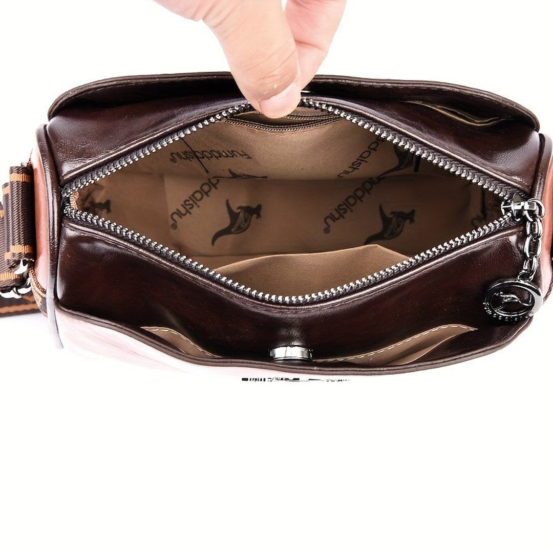 Woman wearing the Mira women's leather pocket detail bag, 7 view