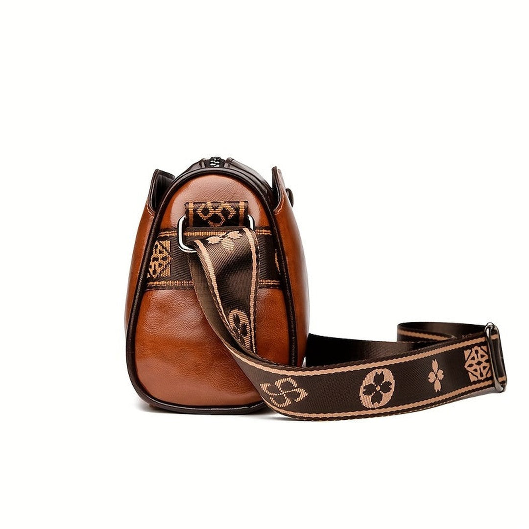 Woman wearing the Mira women's leather pocket detail bag, model view