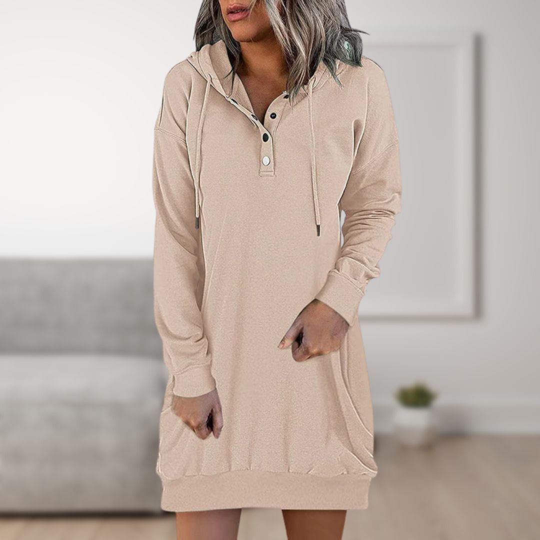 Woman wearing the Mirabel women's hooded sweater, model view