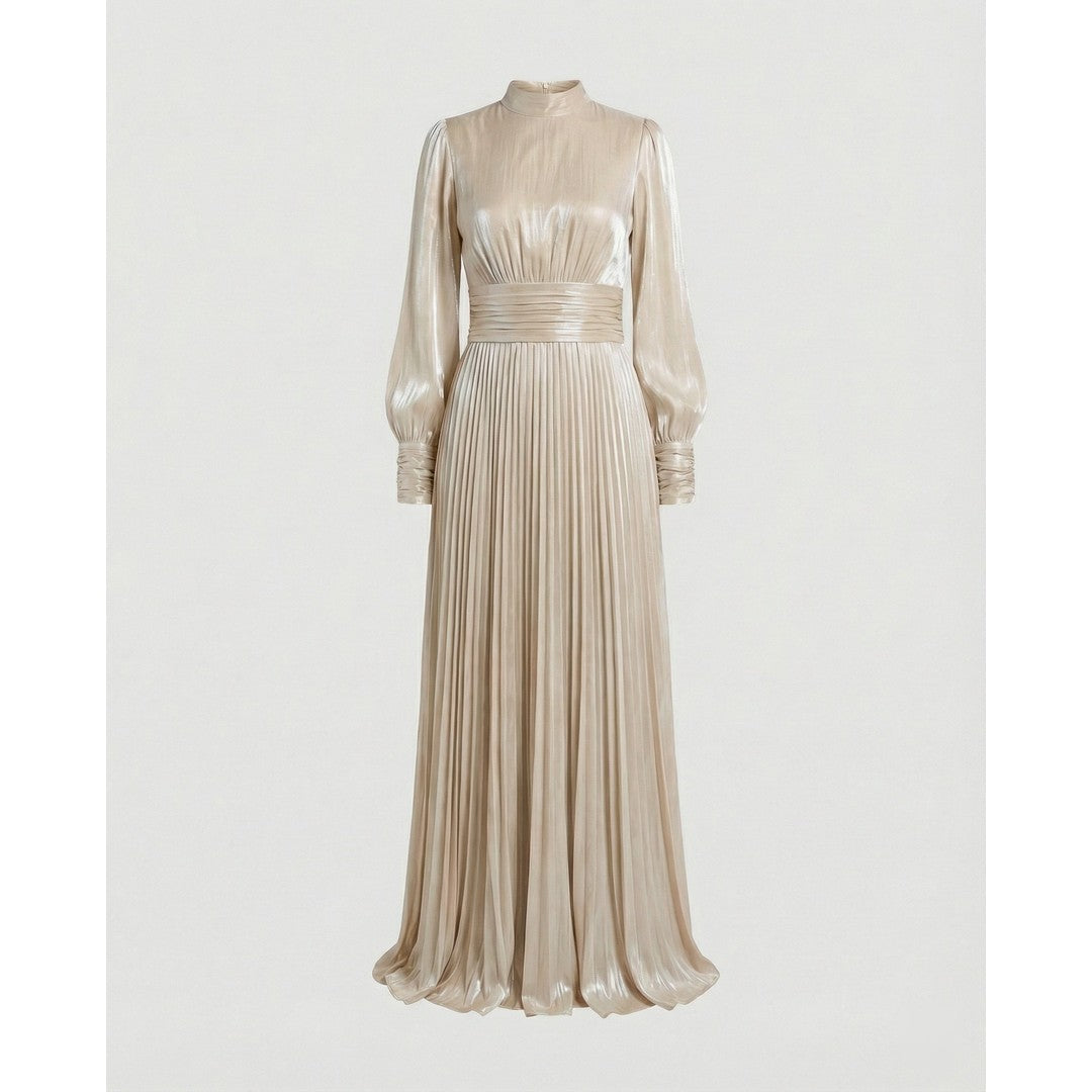 Woman wearing the Moira women's maxi dress, flatlay view