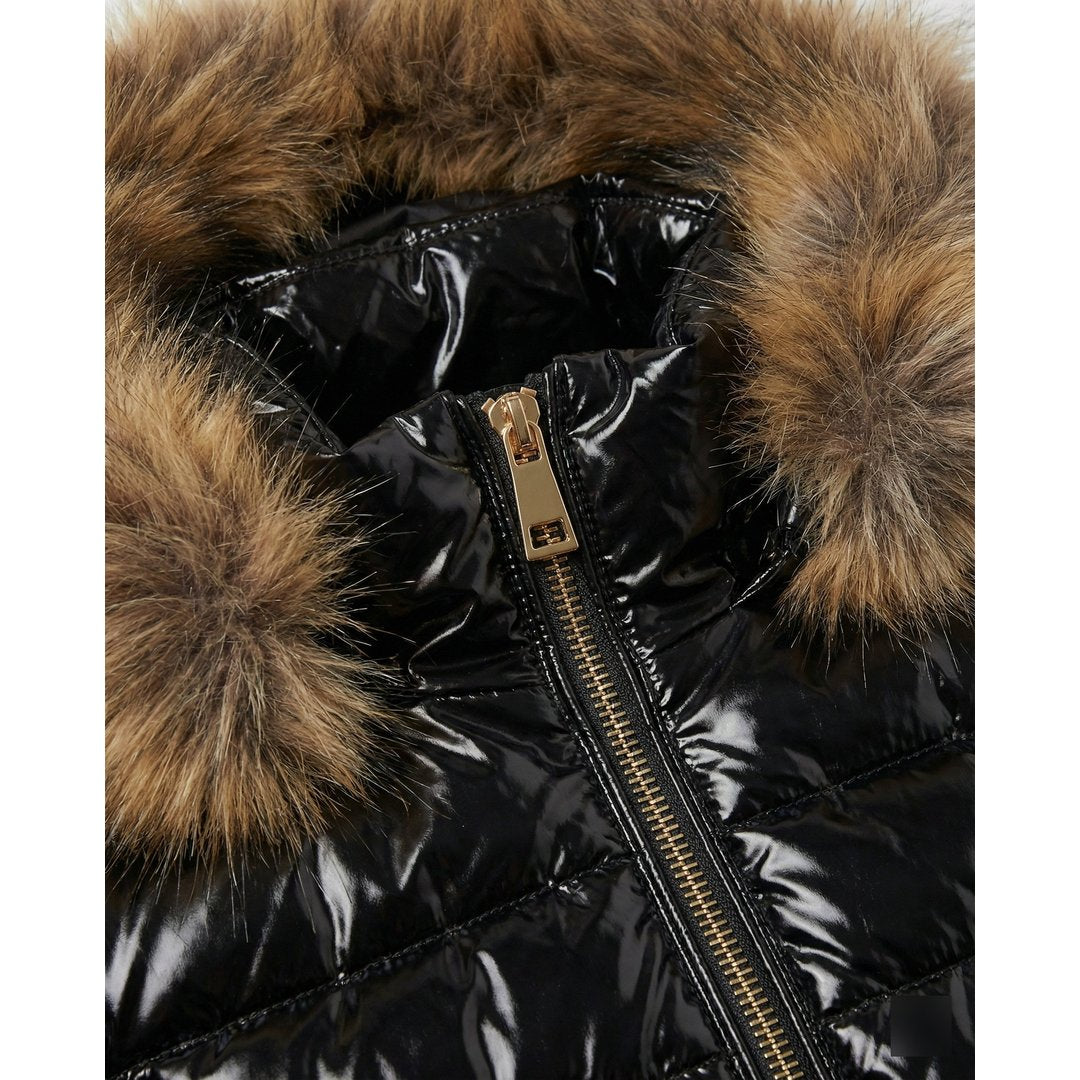Woman wearing the Mona women's hooded coat, model view