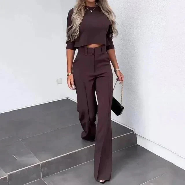 Nina | Women's Cropped Top & High Waist Pants Set