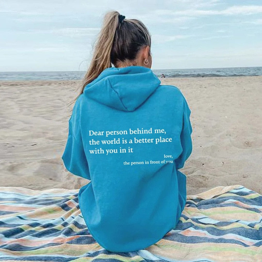 Woman wearing the Naomi women's hoodie, 17 view