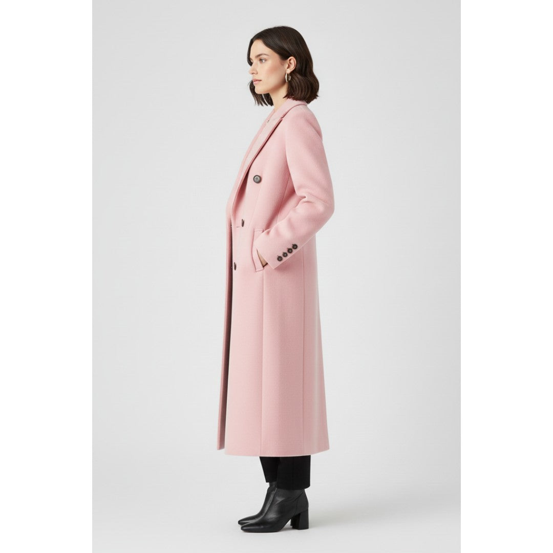 Woman wearing the Nataly women's button-up coat, detail view
