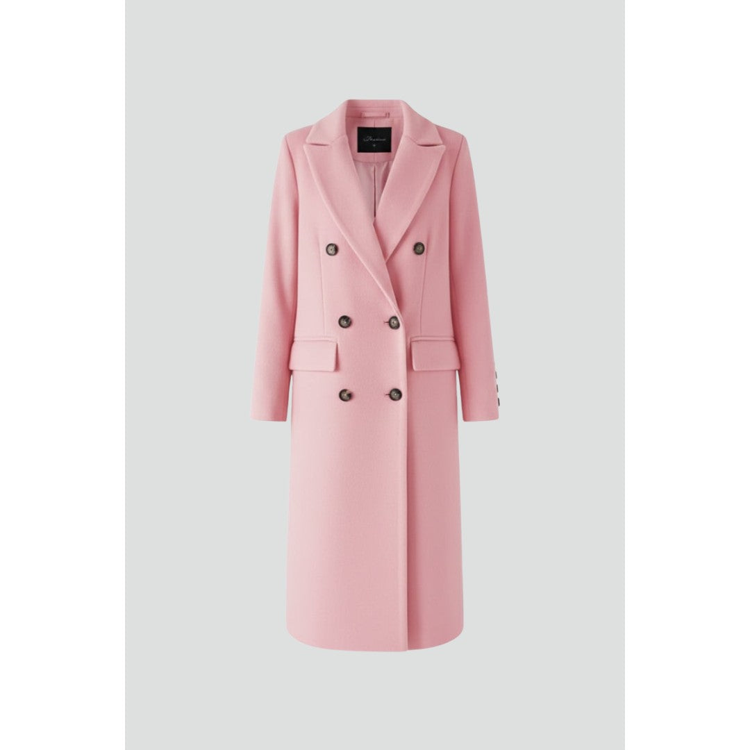 Woman wearing the Nataly women's button-up coat, front view
