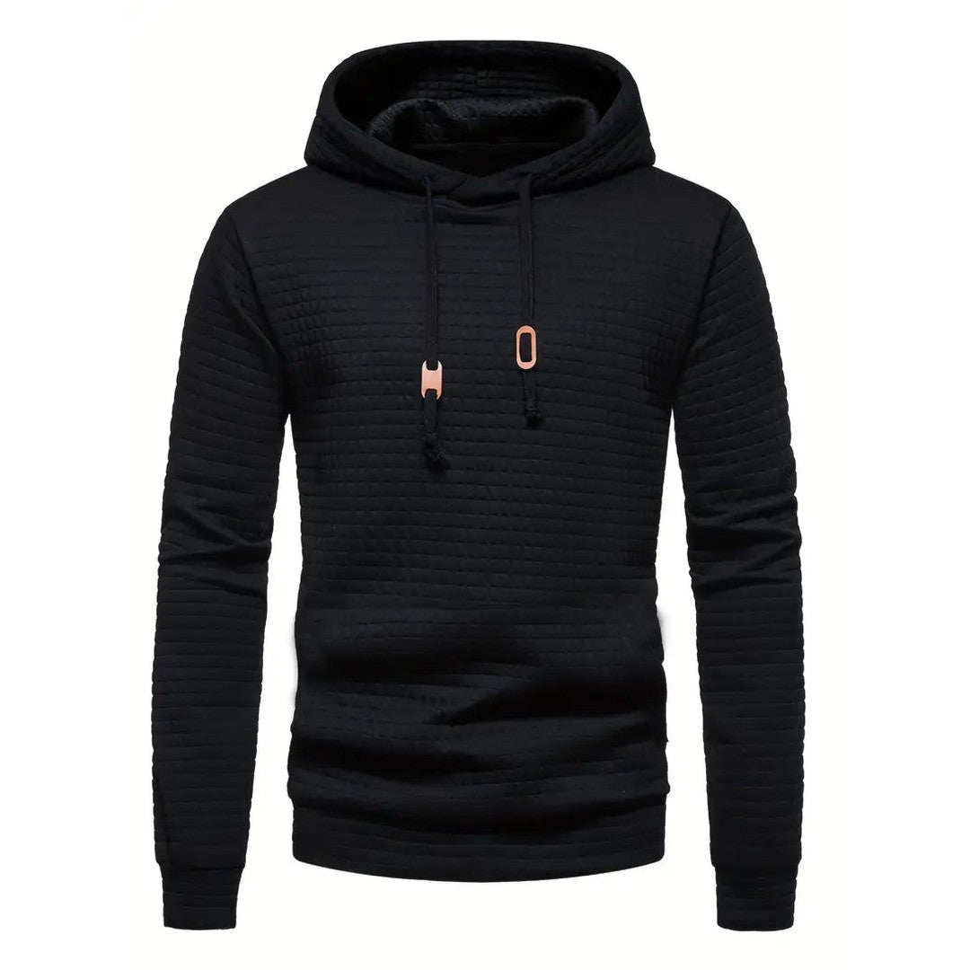 Man wearing the Nikolai men's casual hooded streetwear sweatshirt, model view