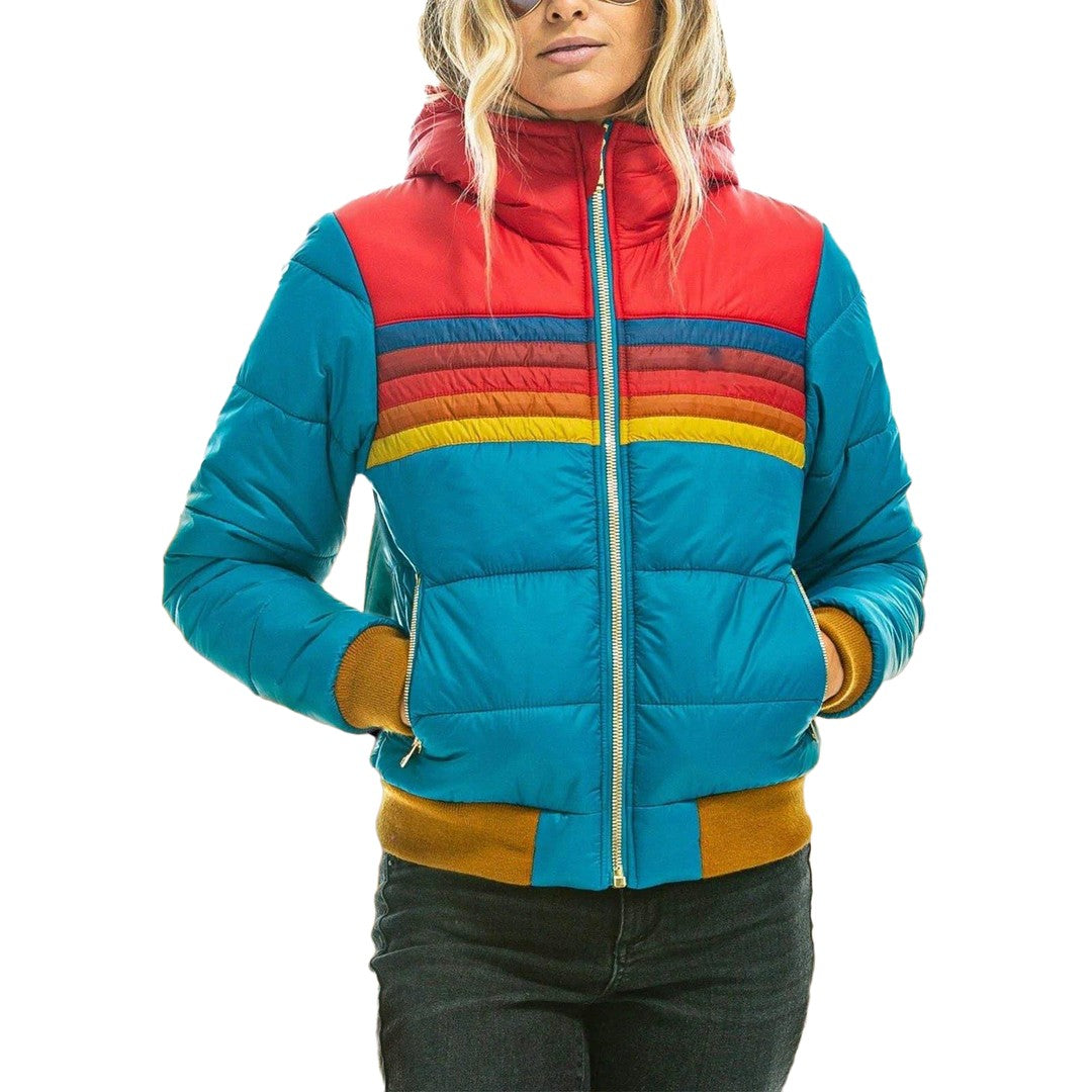 Woman wearing the Noor women's jacket, back view
