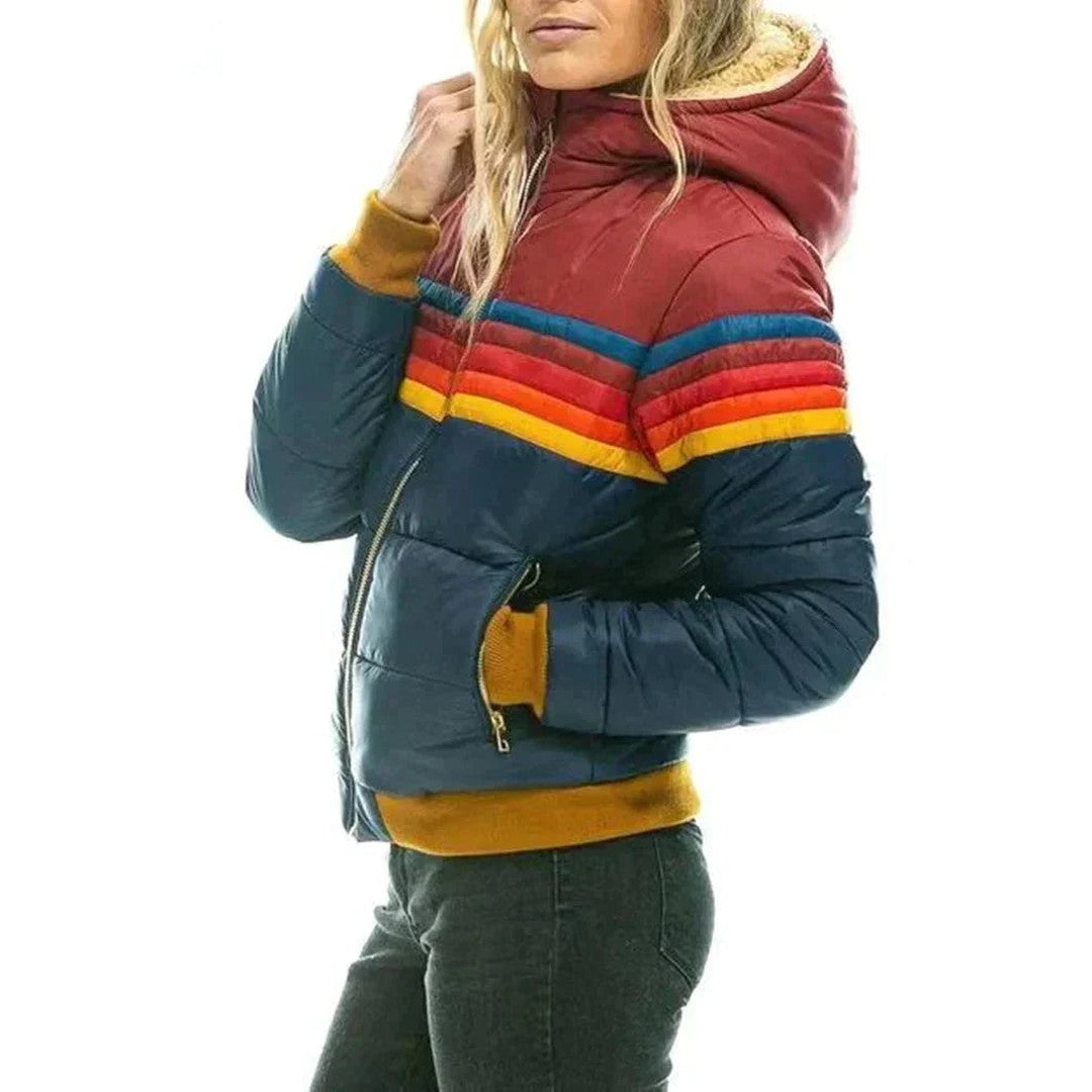 Woman wearing the Noor women's jacket, front view