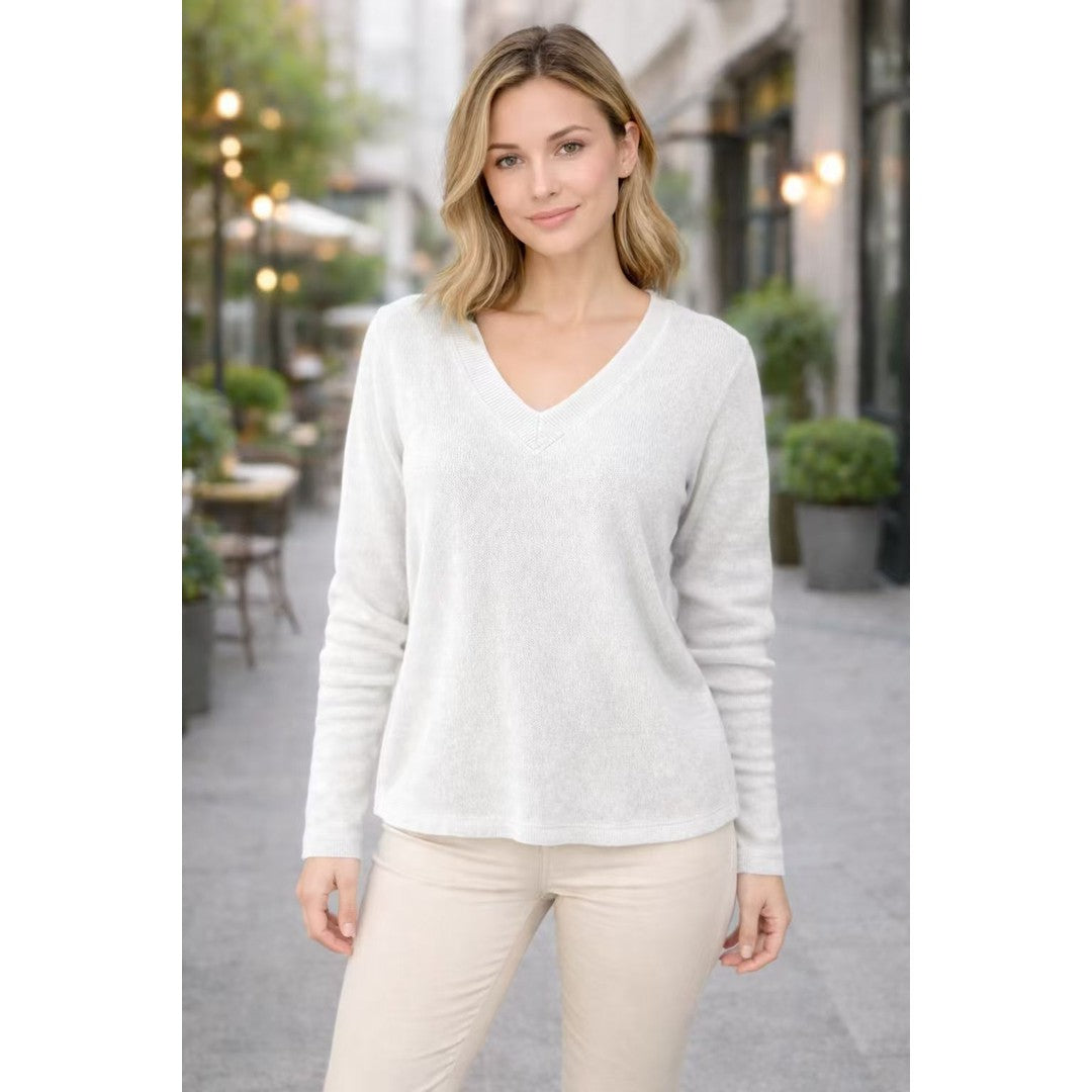 Woman wearing the Norah women's v-neck knit vintage sweater, 11 view