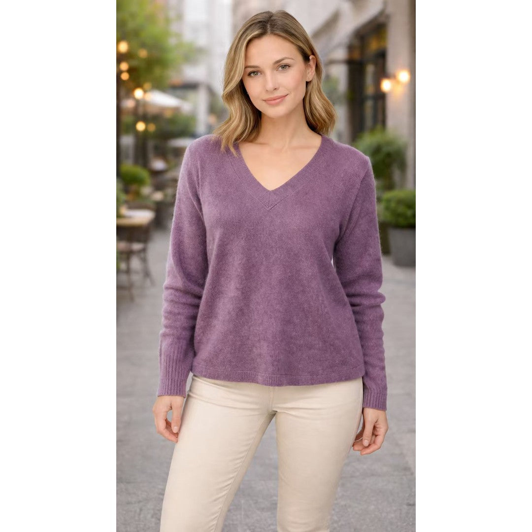 Woman wearing the Norah women's v-neck knit vintage sweater, 13 view