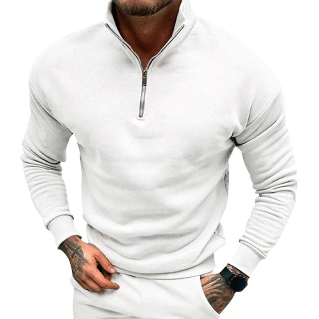 Man wearing the Octavian men's zip-up sweater, 7 view