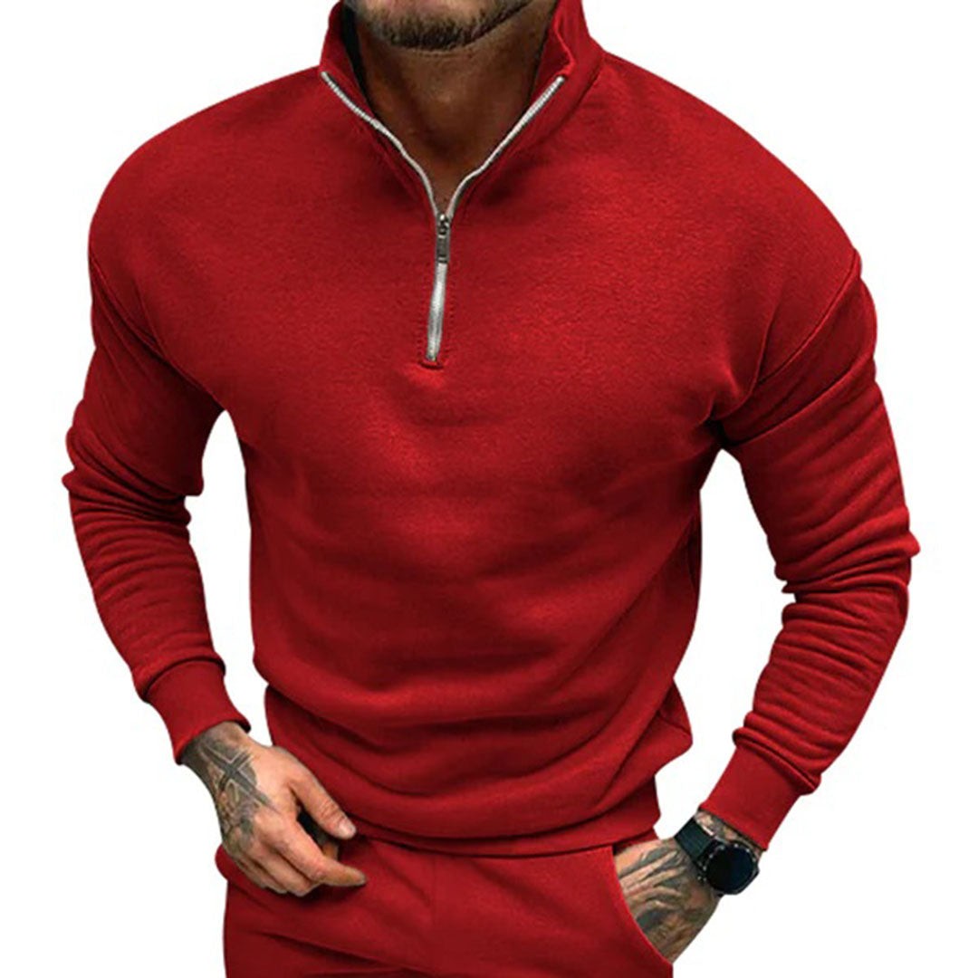 Man wearing the Octavian men's zip-up sweater, 8 view