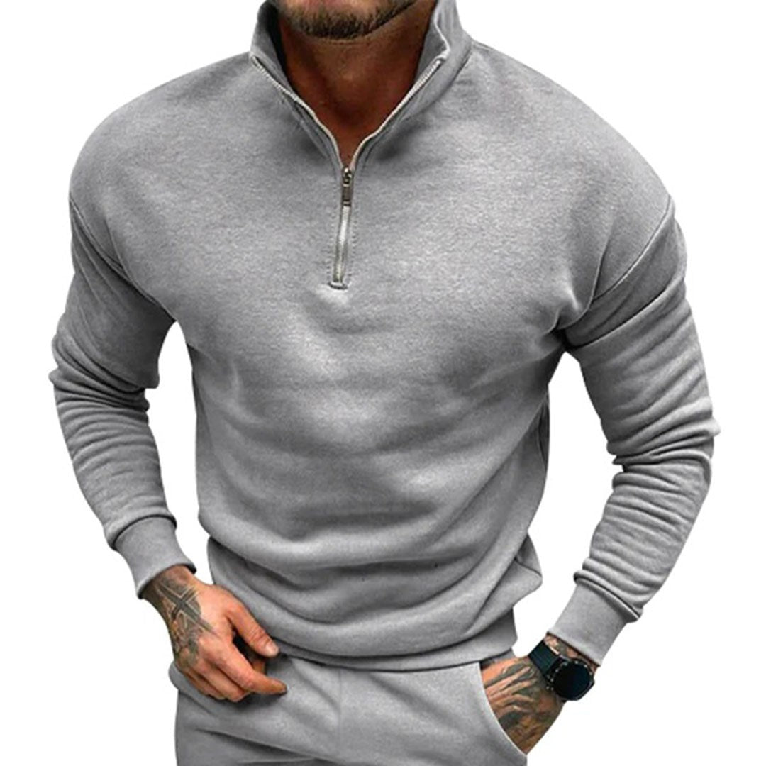 Man wearing the Octavian men's zip-up sweater, 9 view