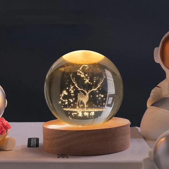 3D engraved glass galaxy sphere night light on a wooden base - product photo 8