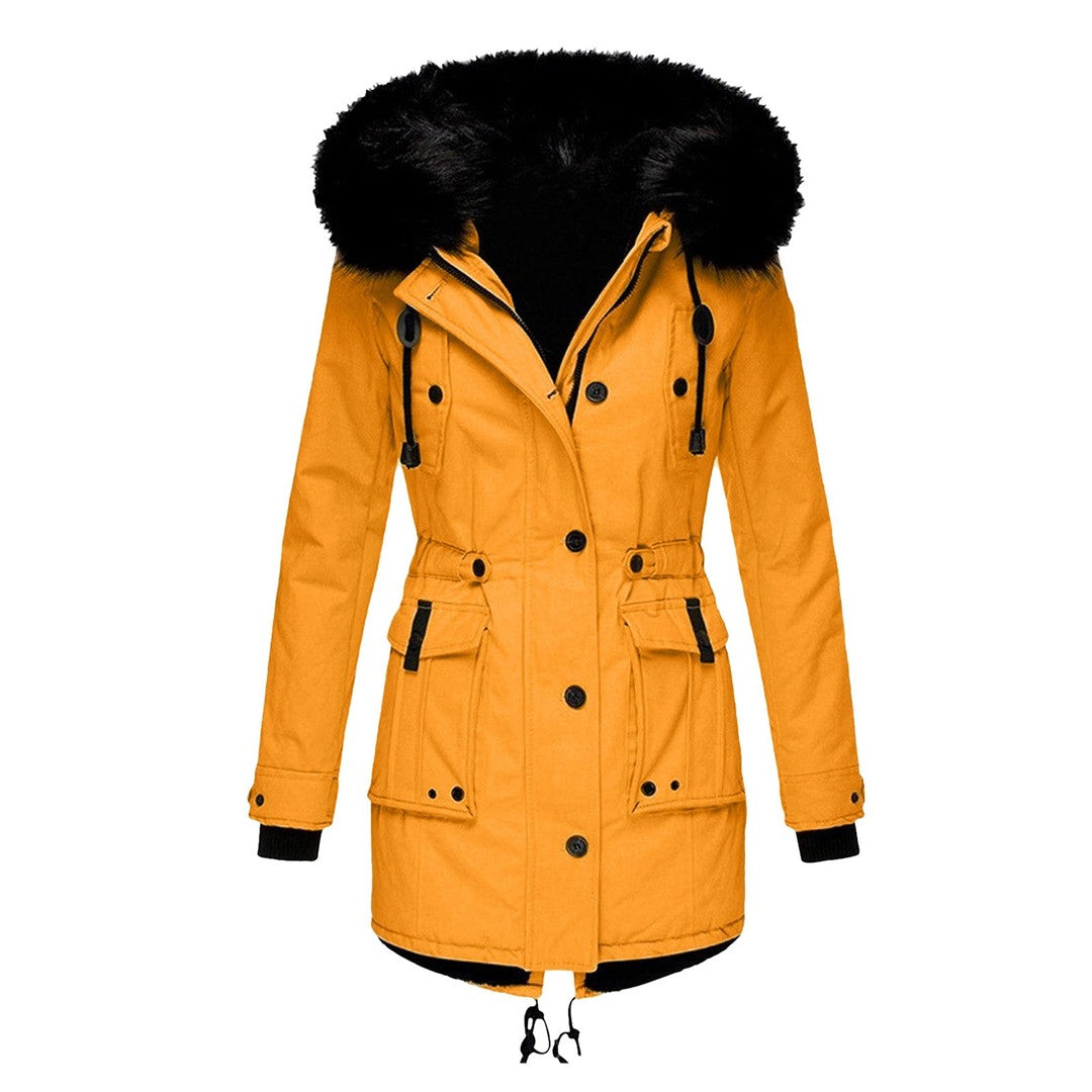Woman wearing the Orla women's coat, front view