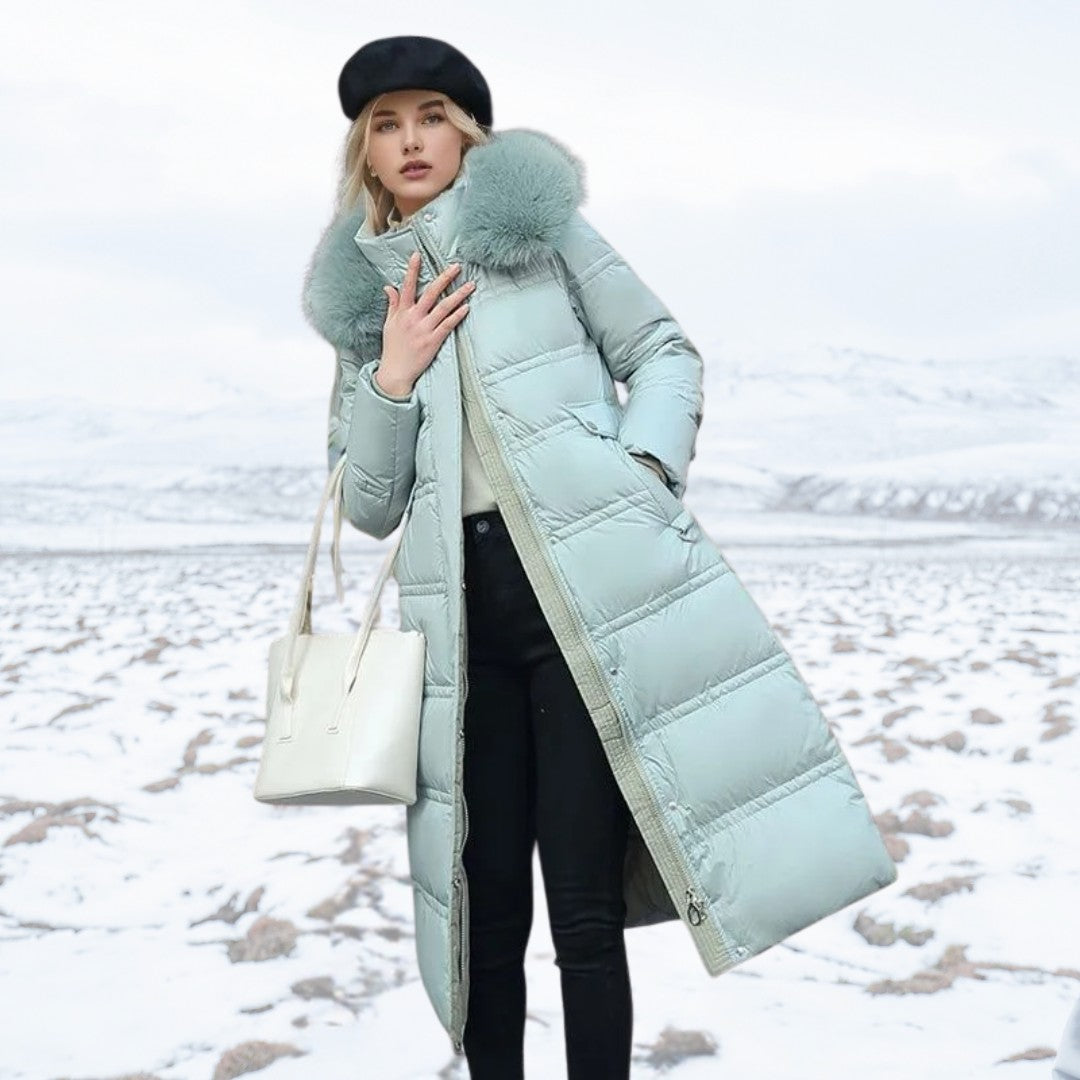 Woman wearing the Ottilia women's coat, 7 view