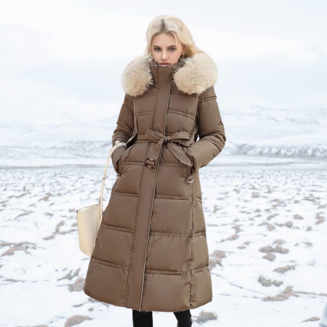 Woman wearing the Ottilia women's coat, back view
