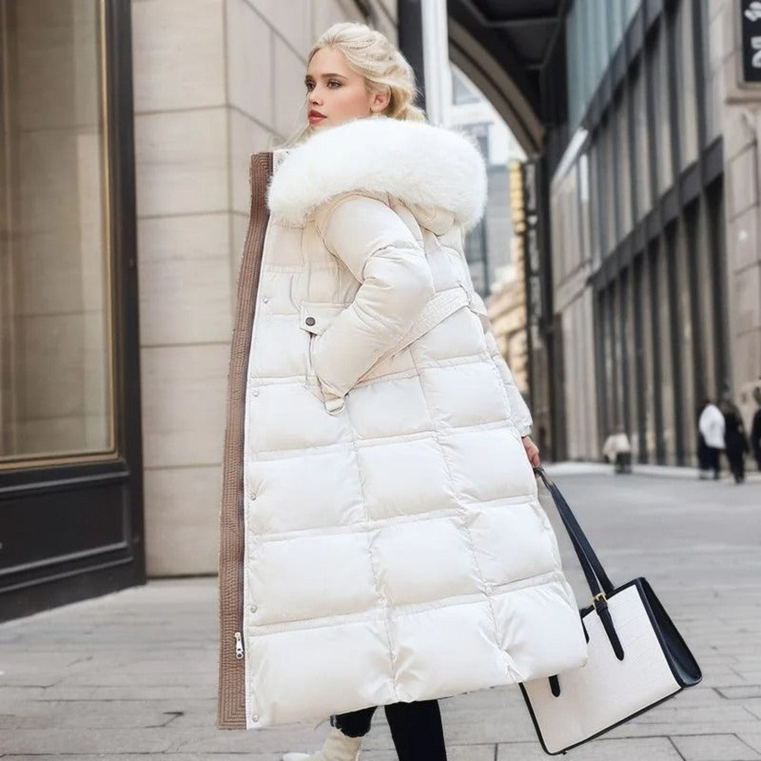 Woman wearing the Ottilia women's coat, front view