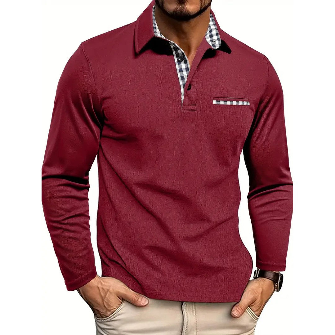 Man wearing the Otto men's casual cotton long-sleeve polo shirt, front view