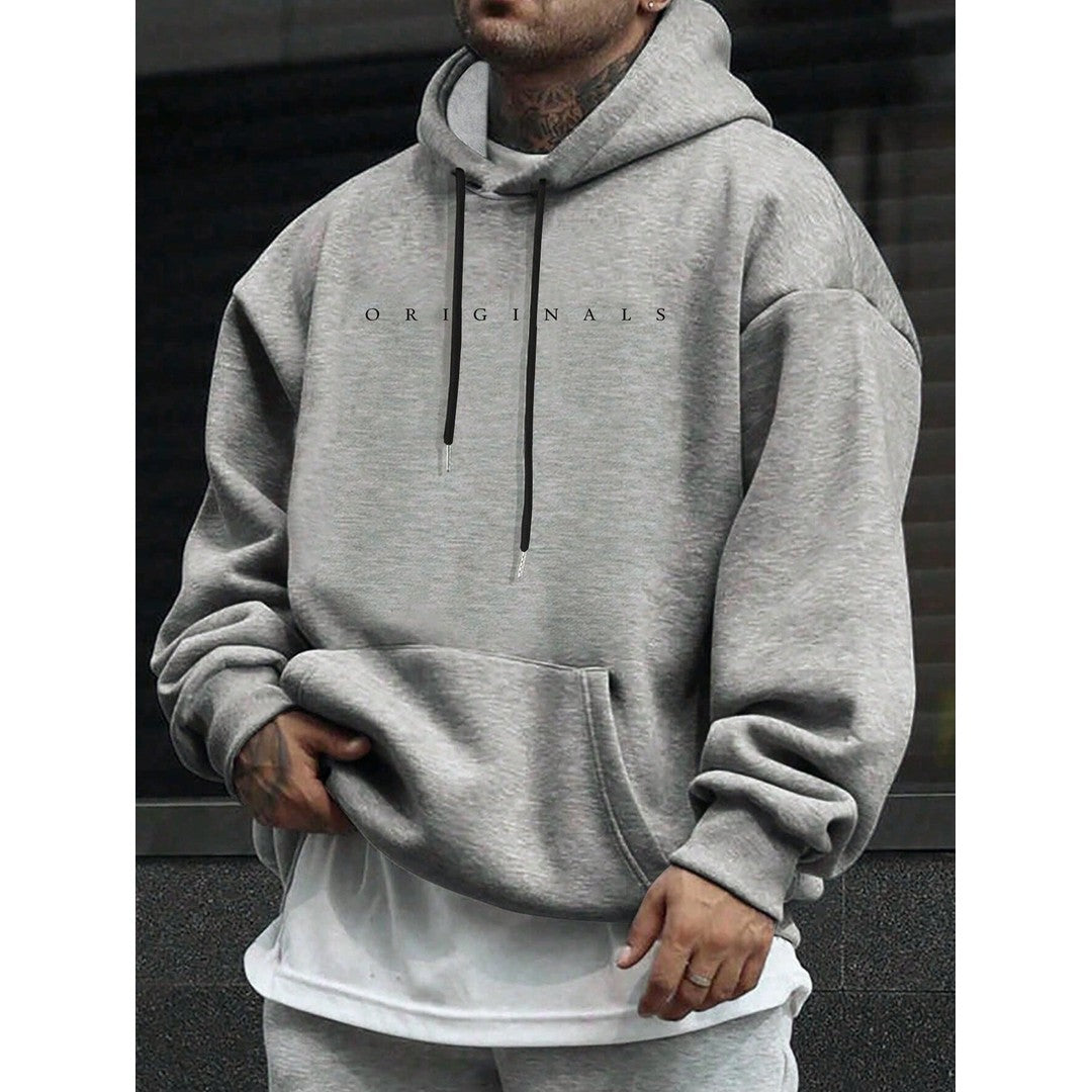 Man wearing the Owen men's hooded cotton graphic print sweatshirt, 7 view