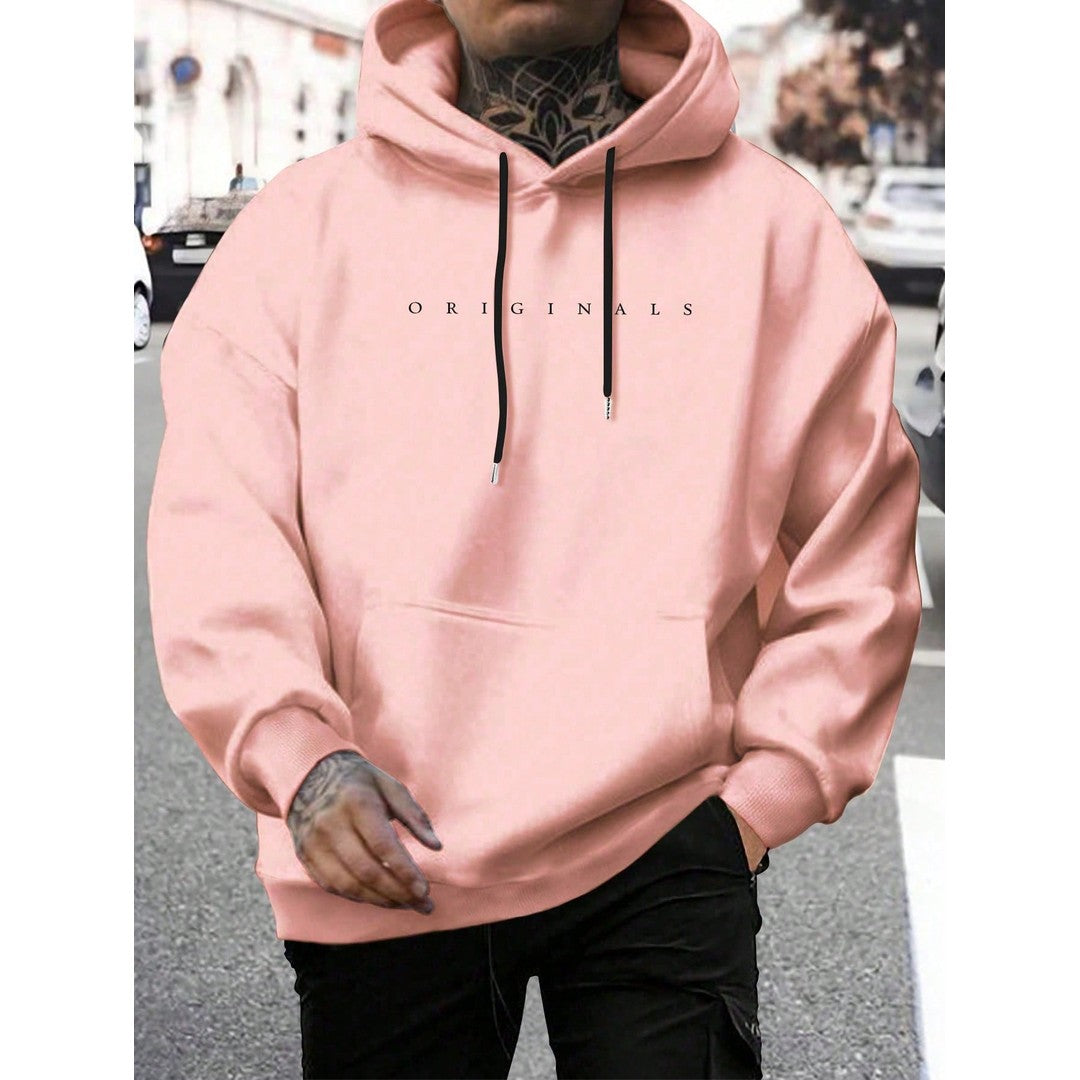 Man wearing the Owen men's hooded cotton graphic print sweatshirt, model view