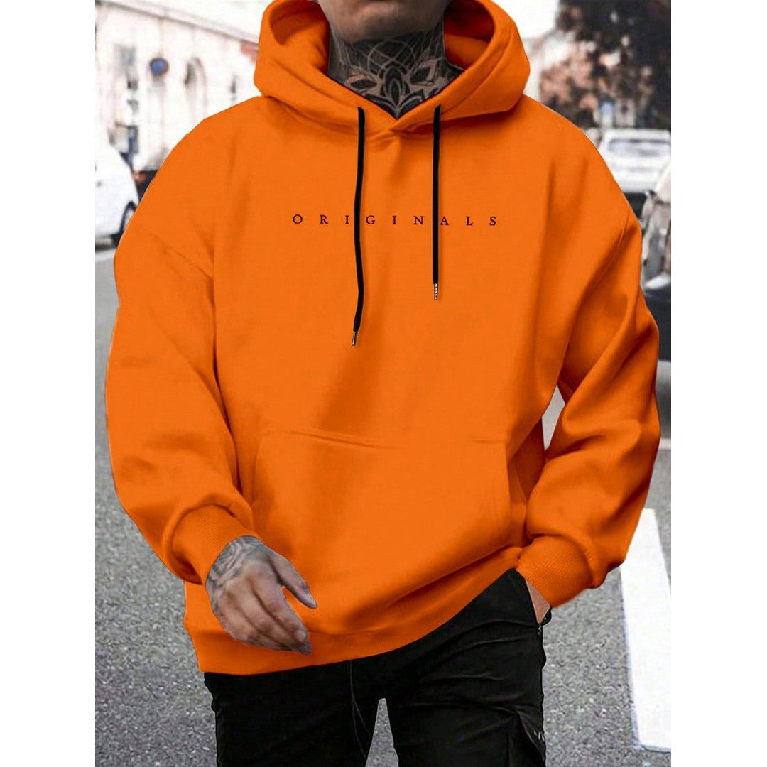 Man wearing the Owen men's hooded cotton graphic print sweatshirt, side view