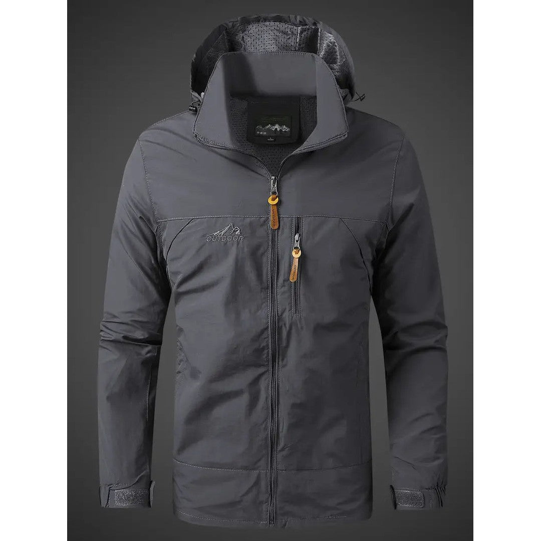 Man wearing the Percy men's hooded jacket, front view