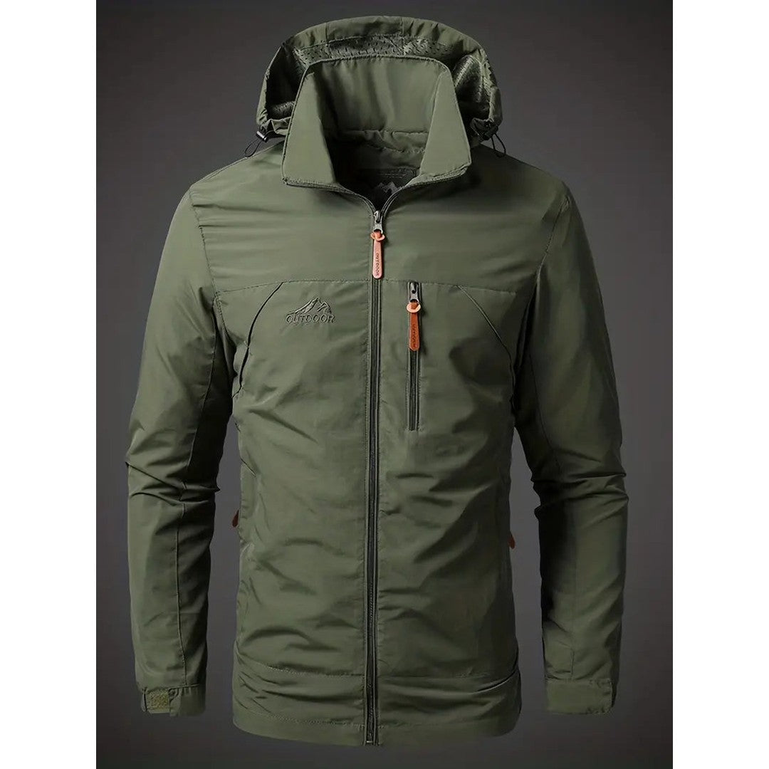 Man wearing the Percy men's hooded jacket, model view