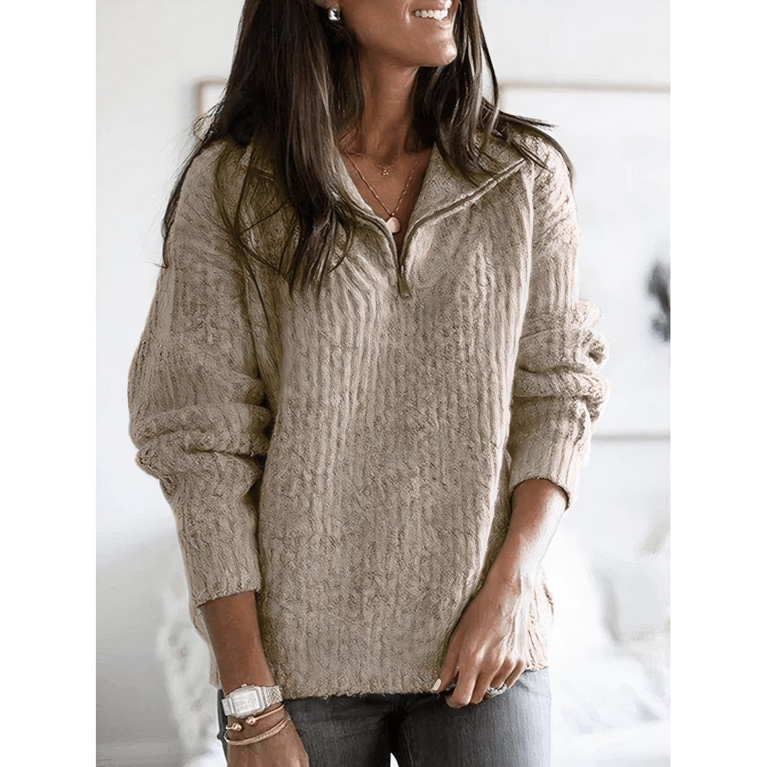 Woman wearing the Peyton women's elegant sweater, detail view