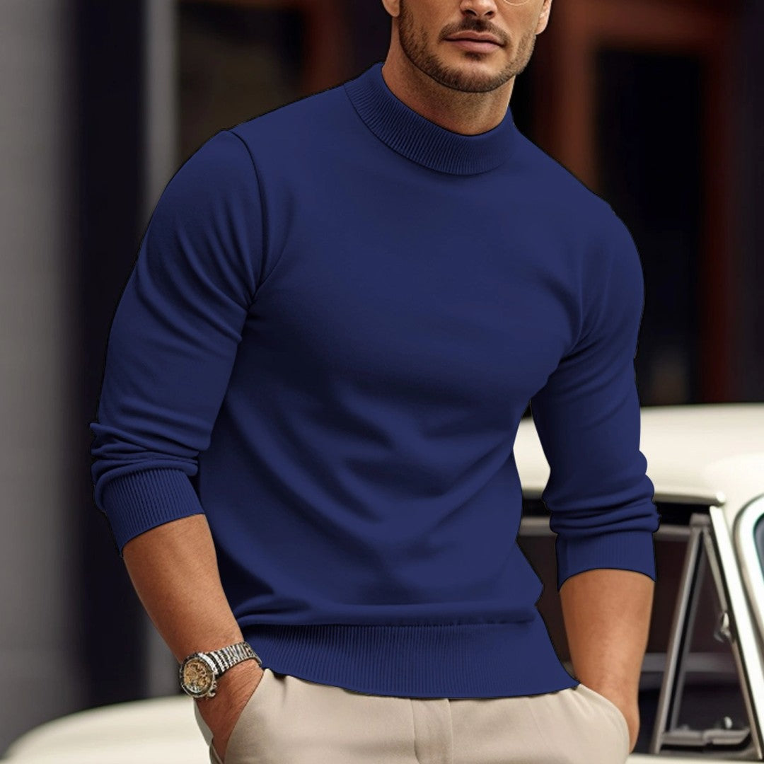 Man wearing the Pierce men's classic cotton sweater, side view