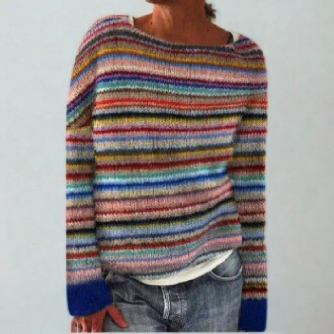 Woman wearing the Piper women's sweater, flatlay view