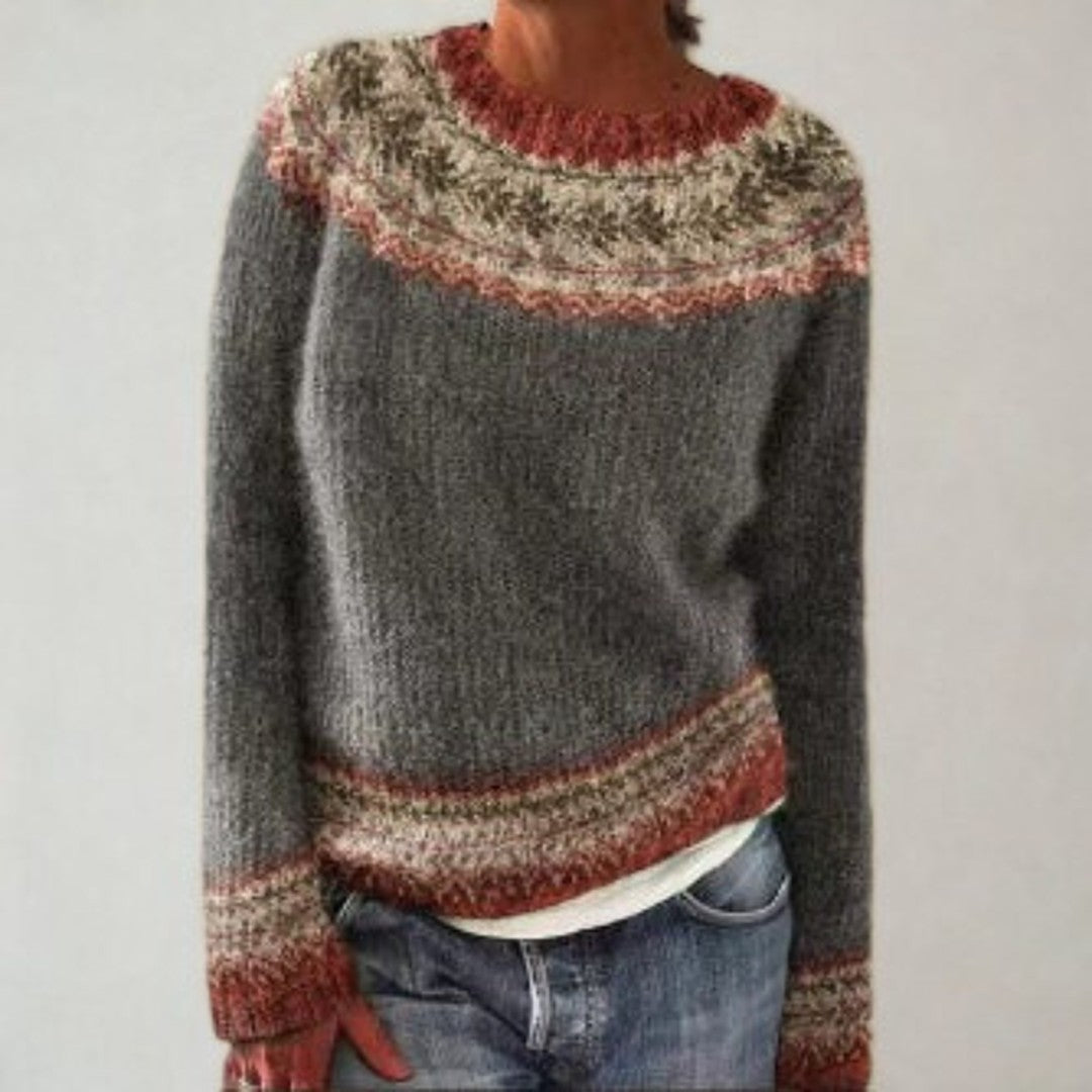 Woman wearing the Piper women's sweater, model view