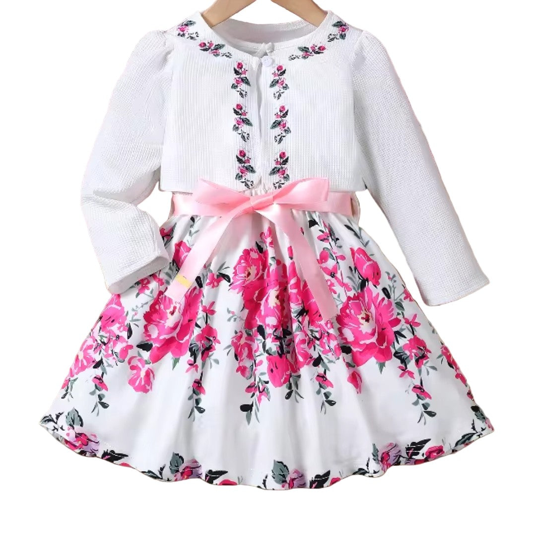 Girls' floral dress and knitted coat set - product photo 1