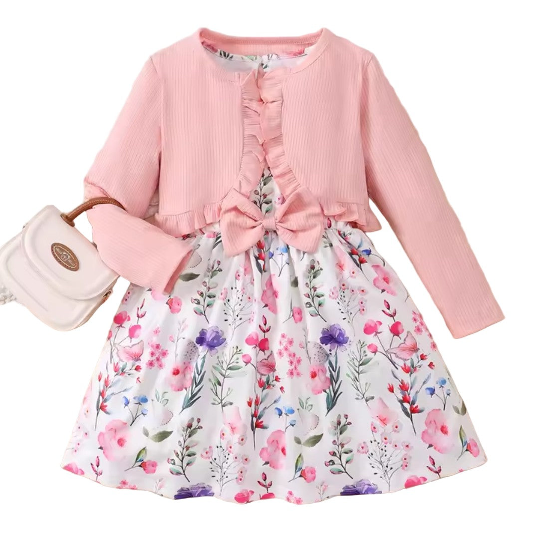 Girls' floral dress and knitted coat set - product photo 2