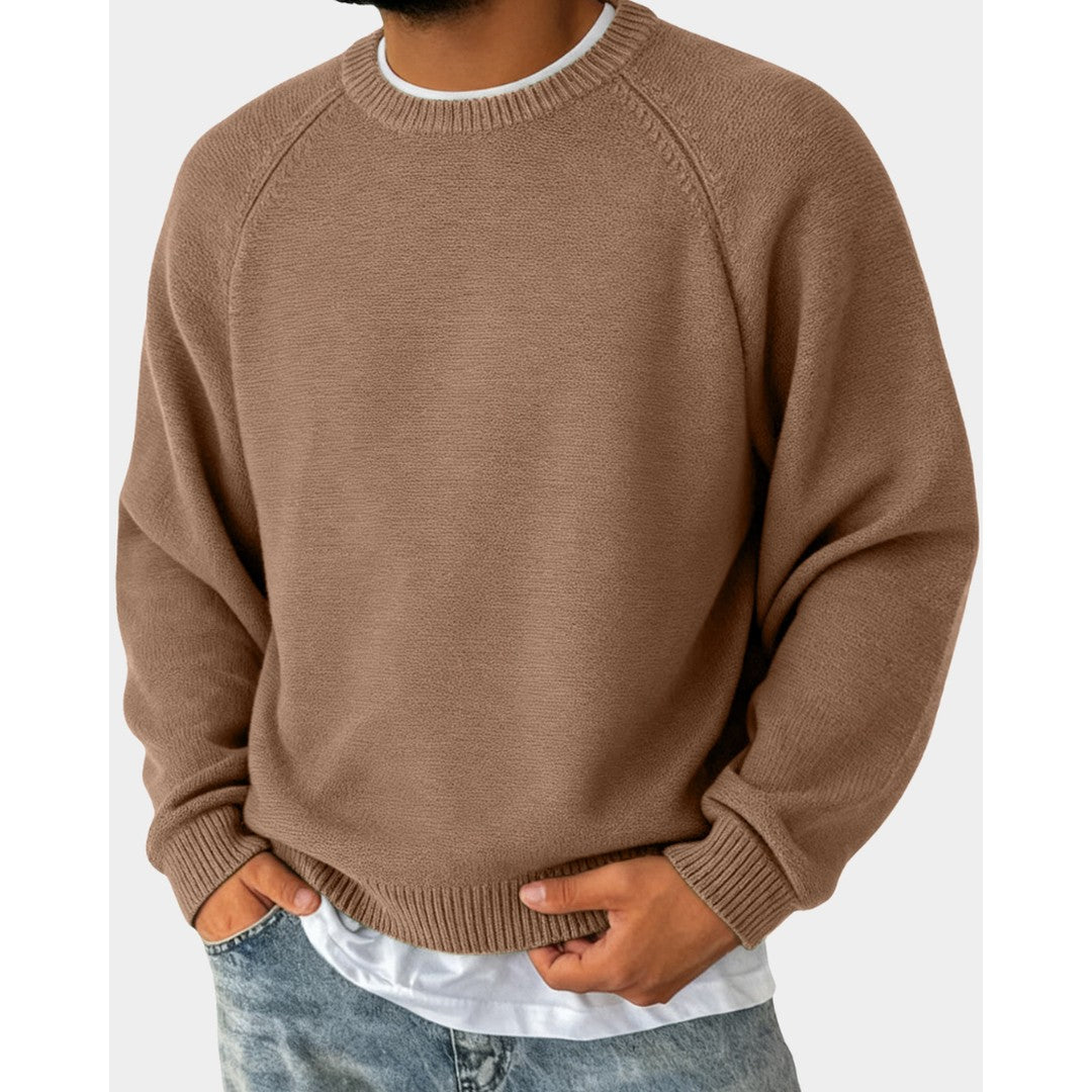 Man wearing the Preston men's crewneck sweater, model view