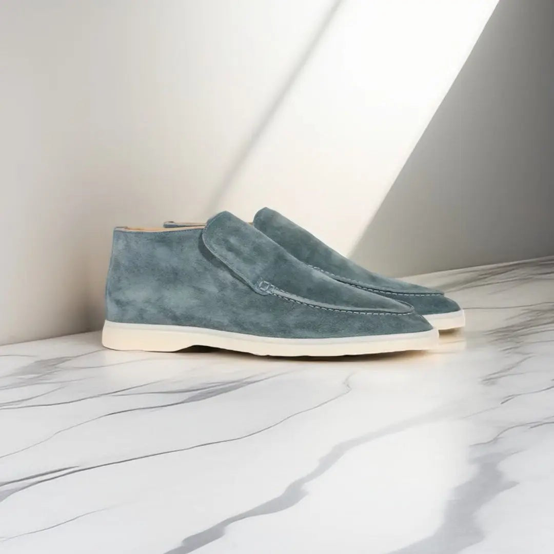 Man wearing the Ptolemy men's casual breathable shoes, detail view