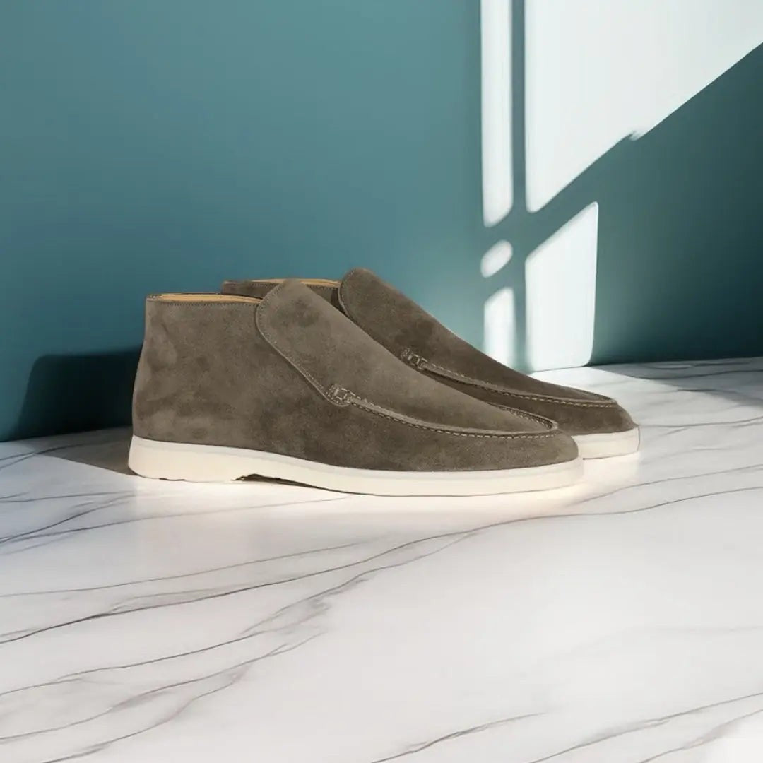Man wearing the Ptolemy men's casual breathable shoes, flatlay view