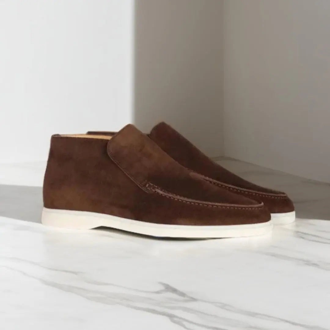Man wearing the Ptolemy men's casual breathable shoes, side view